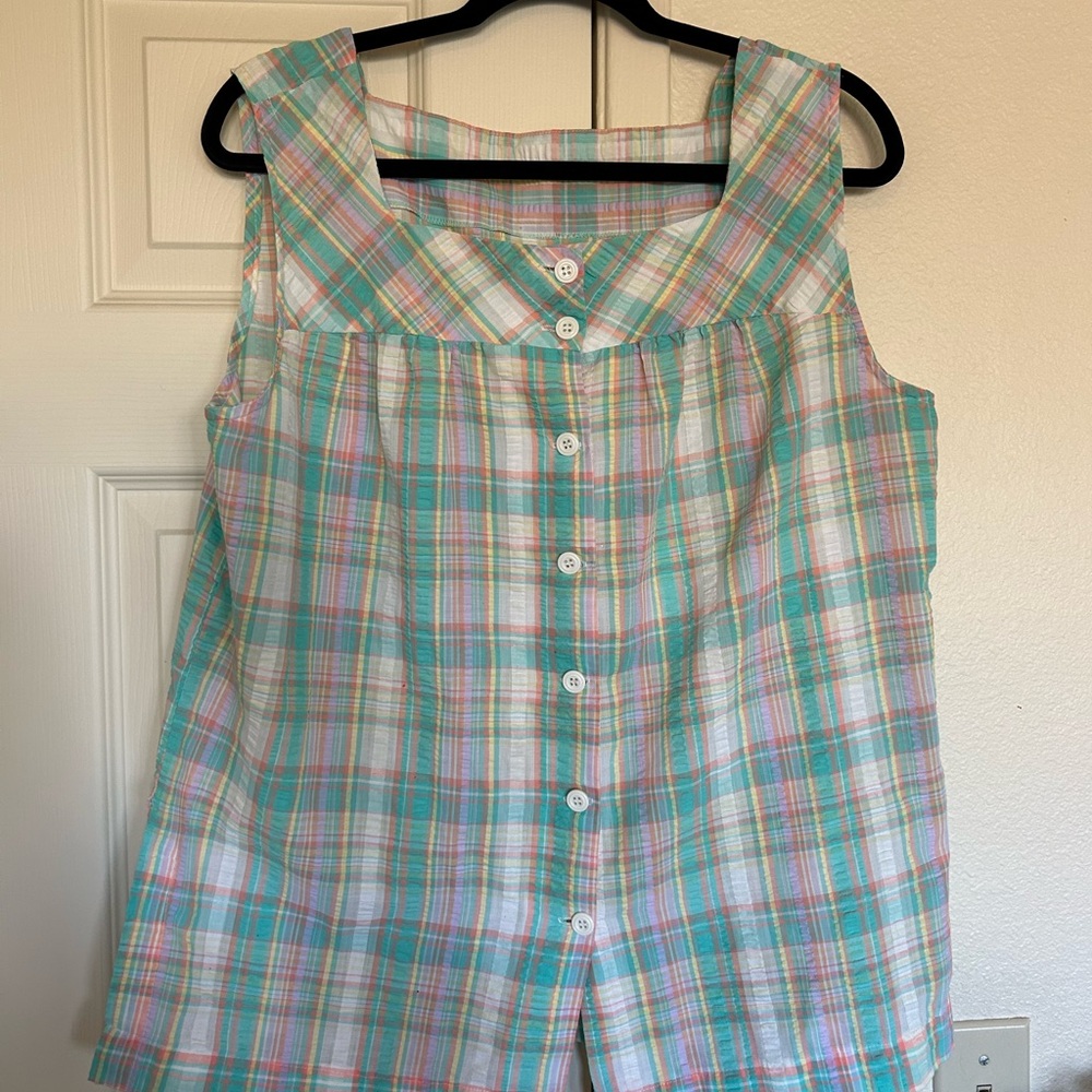 Plaid Sleeveless Button-Up Top